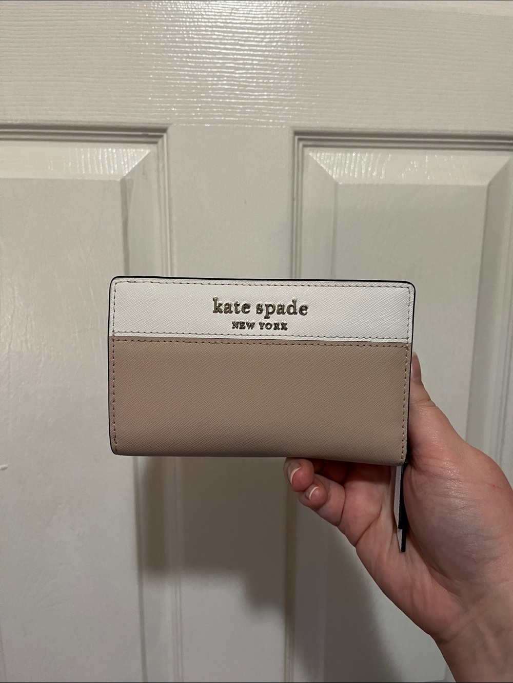 kate spade Two-Tone Beige and White Compact Zip Wallet